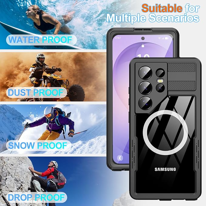 GOLDJU for Samsung Galaxy S26 Ultra Case Waterproof, S26 Ultra Case with Built-in Screen & Lens Protector, Shockproof Full Body Protection Phone Case, Compatible with MagSafe/Wireless Charging, Black