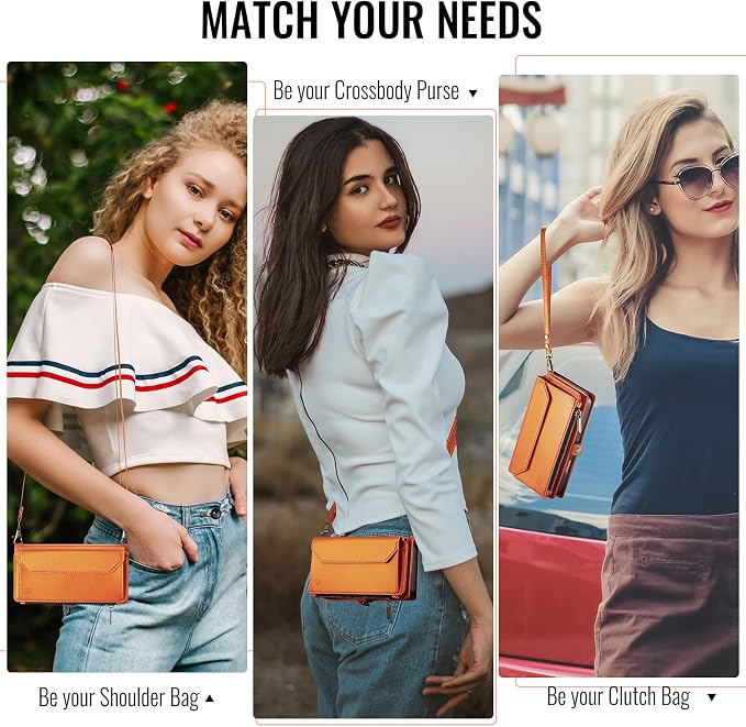 Strapurs Wallet Case Compatible with iPhone 17 Pro 6.3" RFID Blocking 9-Card Holder Soft PU Leather Magnetic Snap Shoulder Strap Zipper Pocket Phone Case Fit for iPhone 17 Pro for Women - Orange