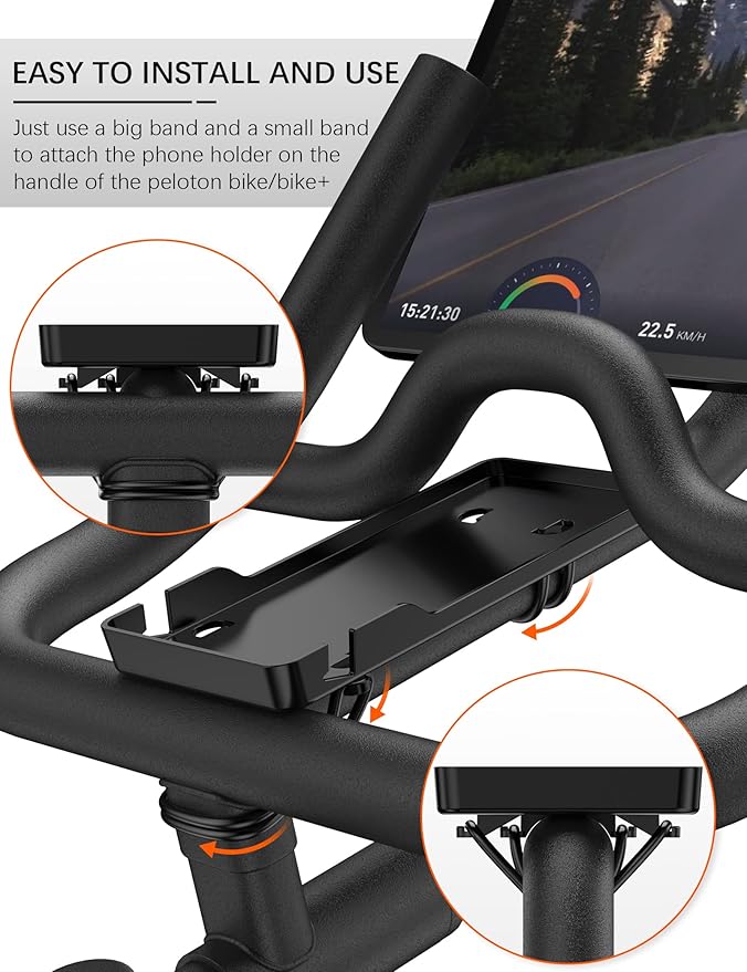 Phone Holder for Peloton Bike & Peloton Bike +, Peloton Bike Accessories, Built-in Anti-Slip Silicone mat Mount Tray, Peloton Phone Holder for iPhone, iPad - Easy Installation