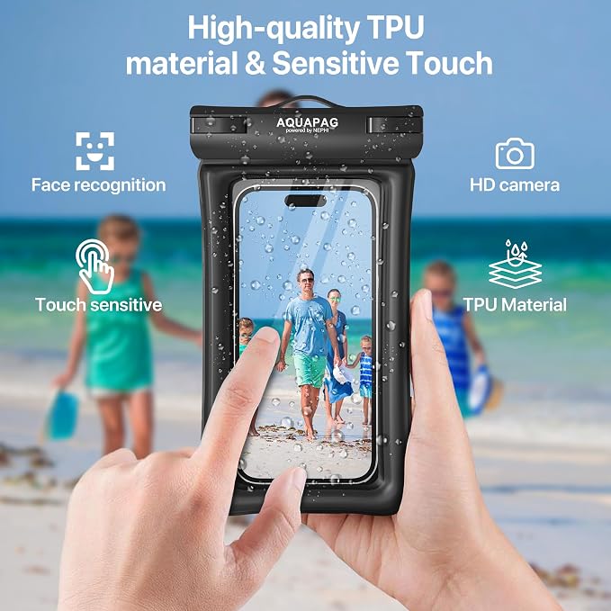 NEPHI IPX8 Floating Waterproof Phone Pouch 2 Pack-Up to 8.0",Floating Phone Case for iPhone Andriod, Dry Bags for Vacation Beach Pool Kayak Cruise Travel Essentials (Black White 2 Pack)