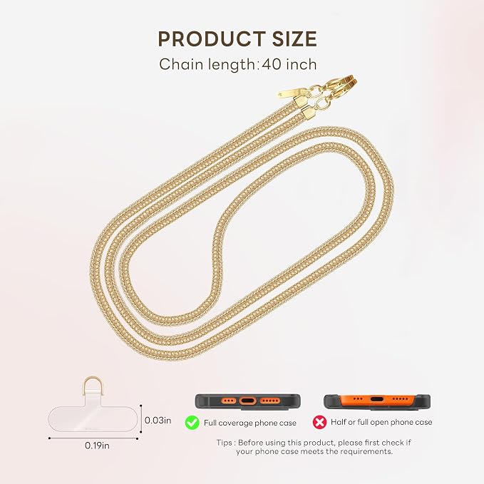 Crossbody Phone Strap Detachable Phone Chain Strap Crossbody Phone Lanyard Chain Lightweight Phone Chain Wristlet for Women Fashion Cell Phone Chain Strap with Clear Phone Tether Tabs