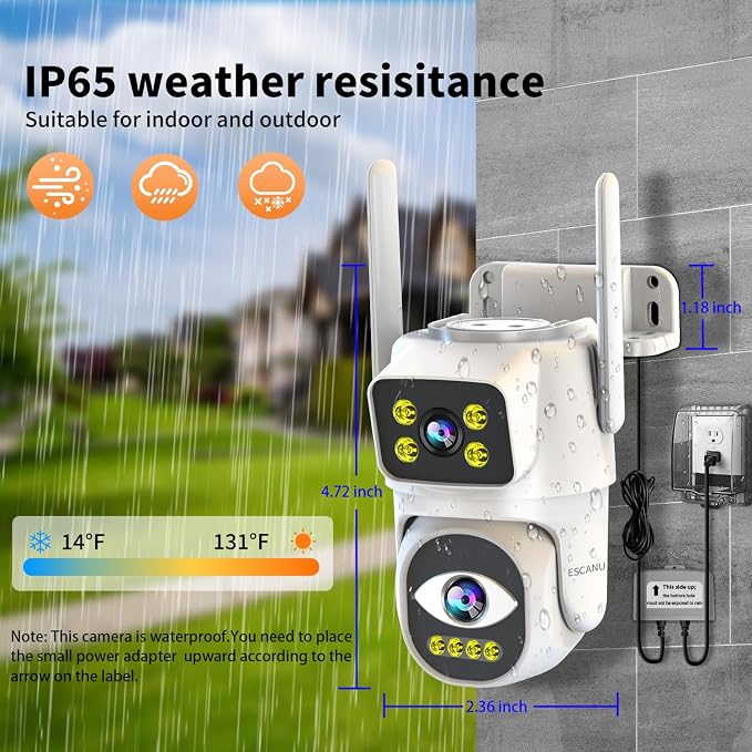 Dual Lens Cameras for Home Security,2.4G/5G PTZ Outdoor Plug-in Camera,Motion Tracking,Night Vision,24/7 Continous Recording,Work With NVR/DVR Surveillance System,Weather Proof,SD/Cloud Storage