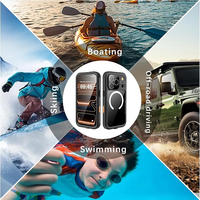 GOLDJU 2025 New Magnetic for iPhone 17 Pro Case-Waterproof, Built-in Screen & Camera Protector-IP68 Underwater Full Body 16FT Military Dropproof Shockproof Case for 17 Pro 6.3''- Black
