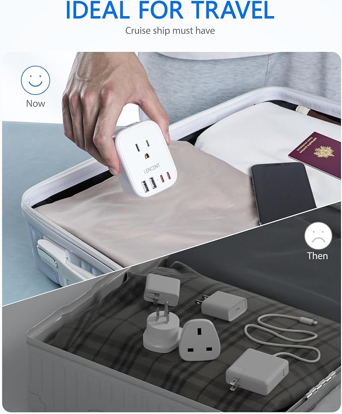 LENCENT Switzerland Travel Plug Adapter, Swiss Power Adaptor with 4 Outlets | 4 USB Ports (2 USB C), Type J Plug Converter for US to Switzerland, Liechtenstein, Rwanda, Safe Grounded