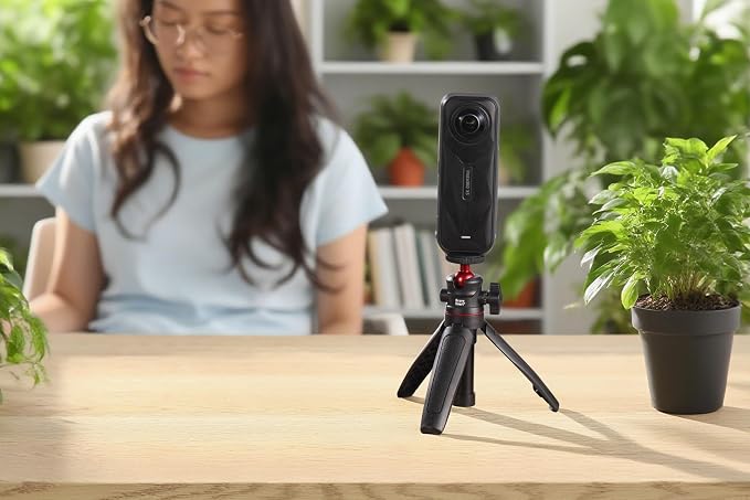 Black Mini Tripod Phone Stand with 1/4" Screw for iPhone/Insta 360 X5/ DJI/OSMO/Pocket 3 /Sony/Canon/Nikon/Cameras, Extendable Handheld Vlogging Video Filming Table Stand