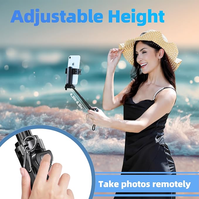 Mini Selfie Stick Tripod Stand for iPhone ,6-Section Adjustable Height Extension (12-42cm),10 Meter Remote One Click Control ,Suitable for Travel/Live Streaming/Outdoor Multiple Scenes
