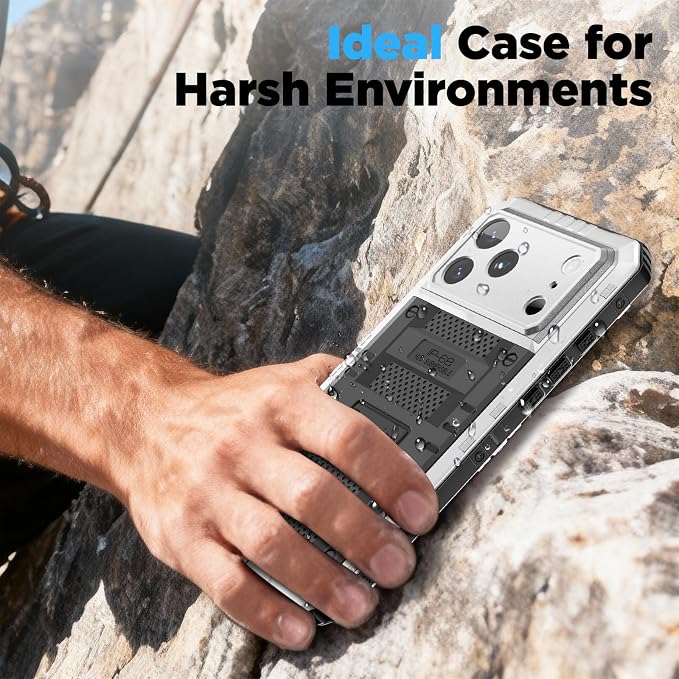 Beasyjoy for iPhone 17 Pro Max Case Waterproof, Heavy Duty Metal Case with Built-in Screen Protector, Full Body Rugged Military Grade Shockproof Dustproof Cover for Construction Outdoor 6.9", Silver