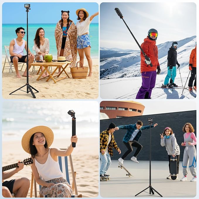 VRIG 64" OSMO Pocket 3 Selfie Stick Tripod for GoPro Camera,Extendable Tripod Stand with Quick Release 1/4" Screw for Insta360 X5/X4,DJI OSMO Action 6/5Pro/4/3,Osmo Nano,Go Pro Hero 13 12 11 10 9