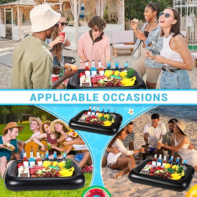 FillTouch Rectangular Inflatable Serving Bar Floating Drink Holder for Pool Inflatable Cup Holders Hot Tub Accessories, Adults Swimming Fun Drink Floats for Swimming Pool Party(Black)