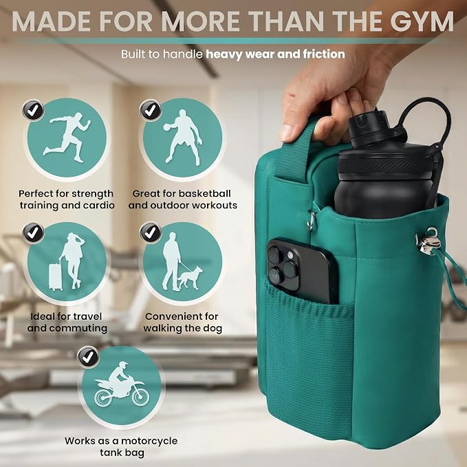 Magnetic Gym Bag Magnetic Gym Water Bottle Bag Water Bottle Holder with Magnet Pocket for Phone Keys Shaker Wallet Crossbody Workout Golf Cart Men Women Teal