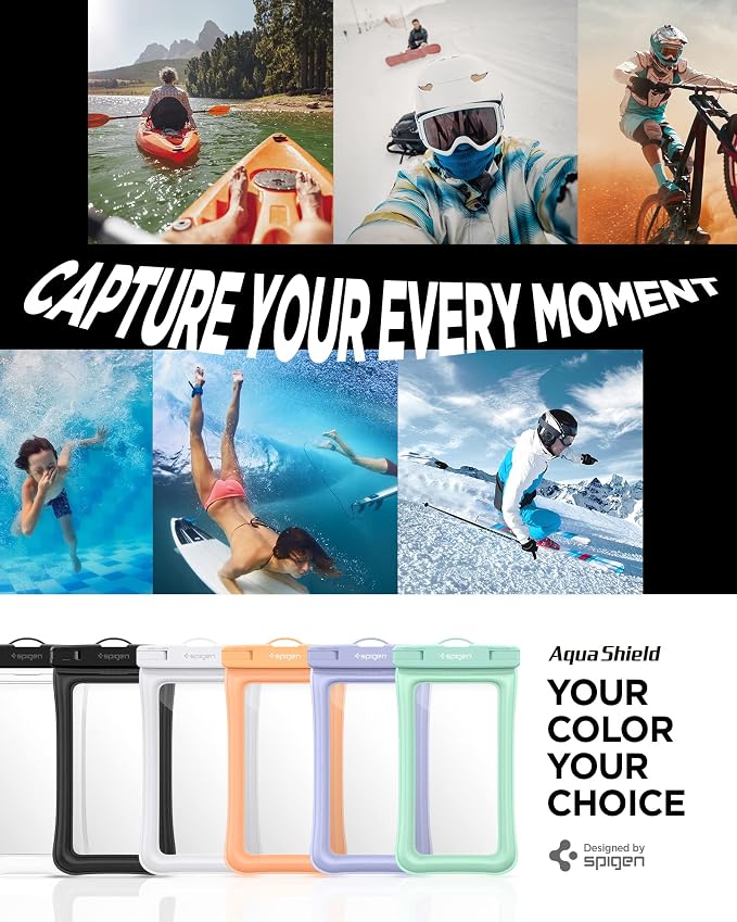 Spigen AquaShield Floating Universal Waterproof Phone Pouch, Waterproof Phone Case, PVC Protective Dry Bag Cases with IPX8 A610 Compatible with iPhone, Galaxy, Google (Pack of 1) - Floatable Mint