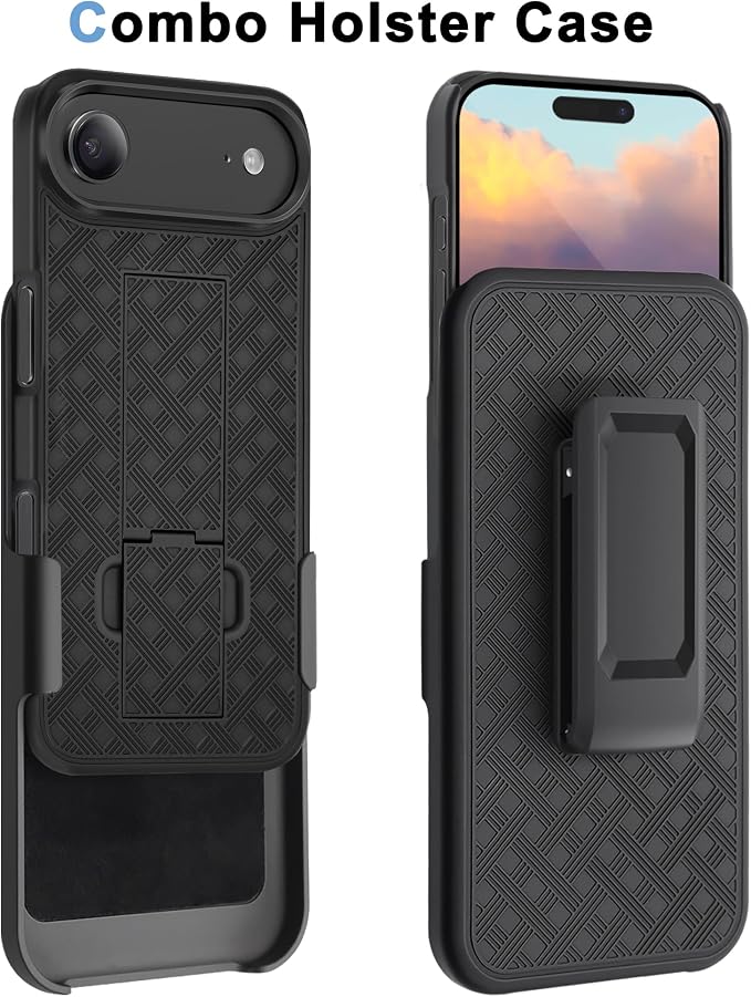 Fingic for iPhone Air Case,iPhone 17 Air Belt Clip Holster Case Slim Combo Shell with Kickstand Swivel Holster Rugged Shockproof Antiscratch Full Body Protective Cover for iPhone 17 Air,2025,Black