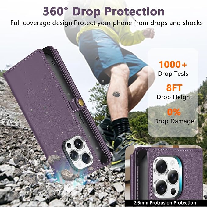 Wallet Case for iPhone 15 Pro Max with Card Holder/Crossbody Wallet/Strap| RFID Blocking | Magnetic | Kickstand | Detachable | PU Leather Phone Case for iPhone 15 Pro Max,6.7 in,Purple