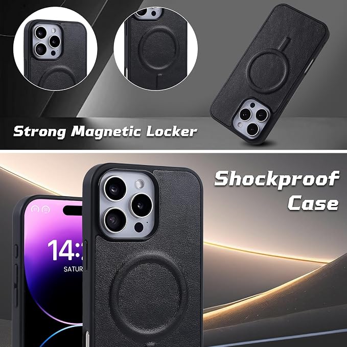 Lacass for iPhone 16 Pro Max Detachable Crossbody Wallet Case, Compatible with MagSafe Magnetic 2 in 1 RFID Blocking PU Leather Wallet Cover Card Holder Zipper Make Up Mirror (Black)