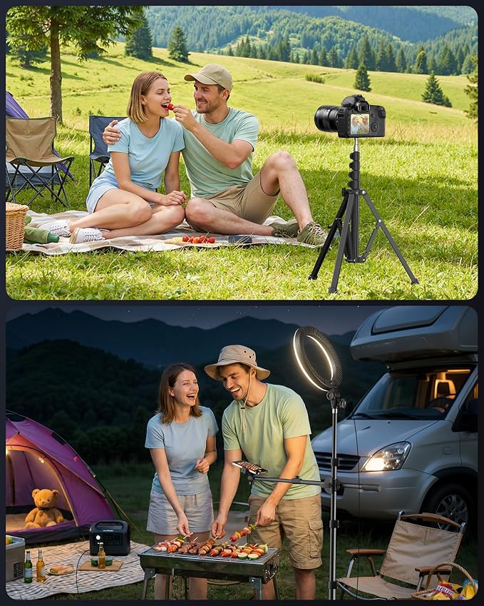 Tripod for iPhone with Light & Phone Holder - 10.5'' Ring Light with Stand - Second Arm with Overhead Phone Mount, Fast-Adjust Bamboo-Flex Stand & Remote for Content Creators, Video Recording