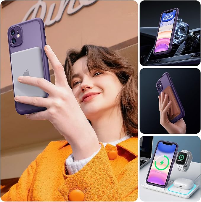 TOCOL for iPhone 11 Case, Compatible with Magsafe, Full Camera Protection, Built-in Magnets, Drop Protection, Translucent Matte Phone Case for iPhone 11 6.1 inch (Midnight Purple)