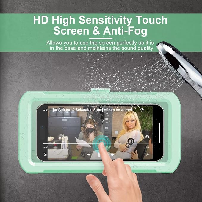 URROY Shower Phone Holder Waterproof, 360° Rotation Shower Phone Case, Anti-Fog High Sensitivity Universal Cover Mount Stand for Bathroom Wall Mirror Bathtub Kitchen, Gift for Men Women Mint Green