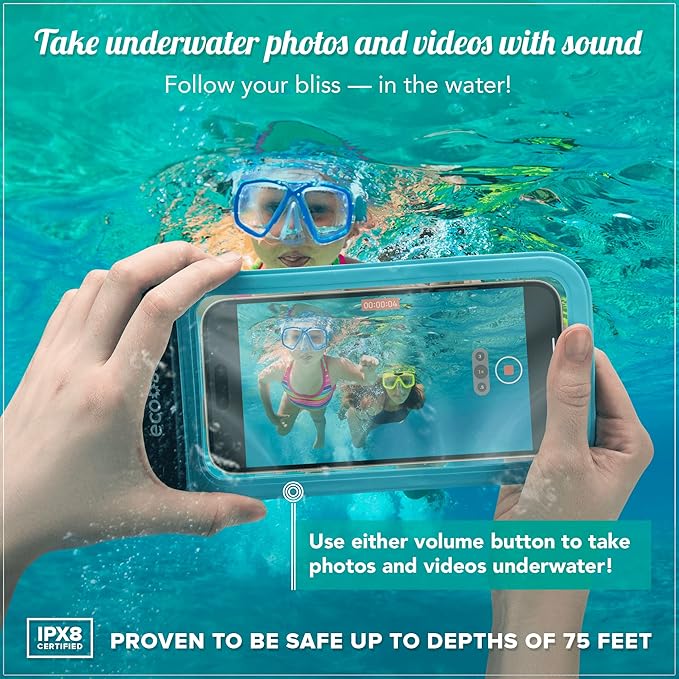 Eco Sun Waterproof Phone Pouch (2-Pack) — Designed in Hawaii — Case Fits All iPhones (incl. 17 Pro Max), Samsung Galaxy S24 & More (Black/Blue)