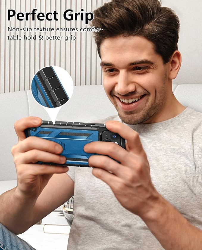 SOiOS for iPhone 13/14/15 Phone Case: for iPhone 16e Protective Cover with Built-in Kickstand | Heavy Duty Military Grade Hard Protection Shock Proof | Durable Dual-Layer Design Blue