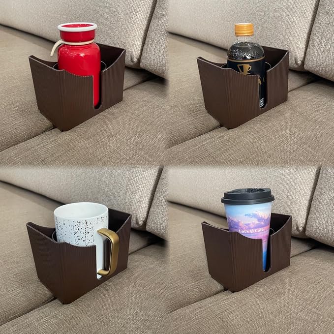 Couch Anti-Spill Drink Holder Tray, Couch Seat Cushion Cup Beverage Holder for Cups, Mugs, Bottles, Cans (Brown)
