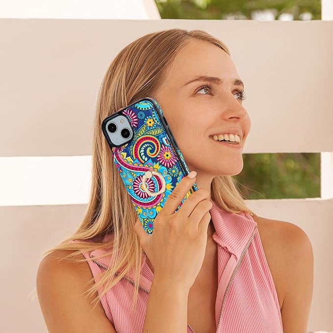 HAOPINSH for iPhone 13/ iPhone 14 Wallet Case with Card Holder, 360°Rotation Ring Kickstand, Paisley Pattern, RFID Blocking Leather for Girls Women, Double Buttons Flip Protective Cover 6.1"