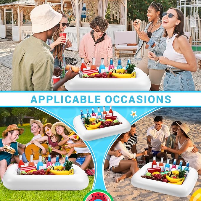 FillTouch Rectangular Inflatable Serving Bar Floating Drink Holder for Pool Inflatable Cup Holders Hot Tub Accessories, Adults Swimming Fun Drink Floats for Swimming Pool Party(White)