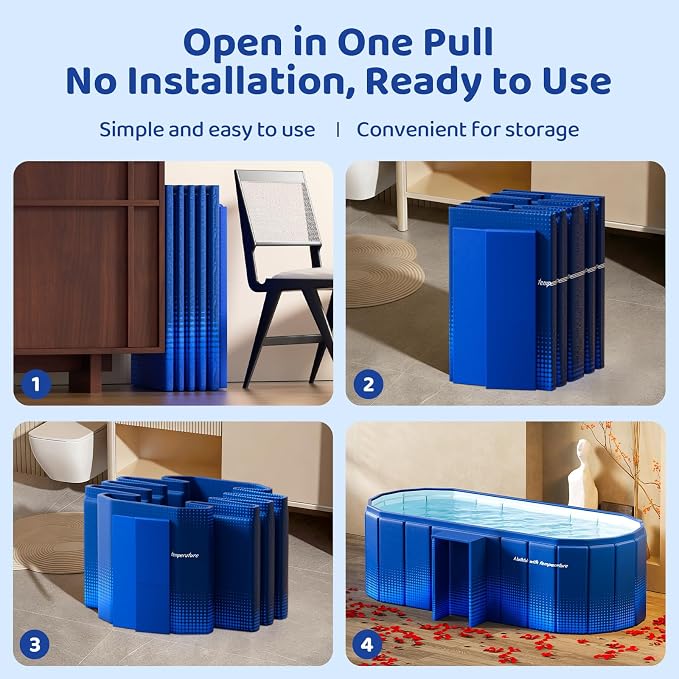Portable Foldable Bathtub, Freestanding Bathtub No Installation, Bathroom SPA Soaking Bath Tub, Shower Stall Collapsible Hot & Ice Bath Tub (Blue with Storage Rack, 47.2"L x 21.6"W x 19.6"H)