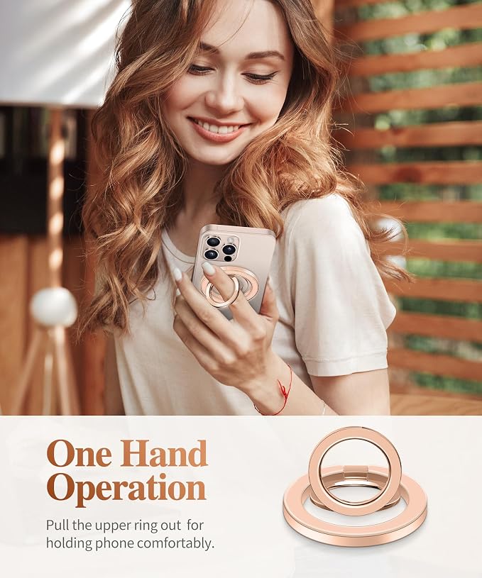 GVIEWIN Magnetic Phone Ring Holder, Compatible with MagSafe Phone Grip with Adjustable Stand, Magnet Phone Ring Kickstand for iPhone 17/16/15/14/13/12 Pro Max Plus Air/Other Phones (Clear/Orange)