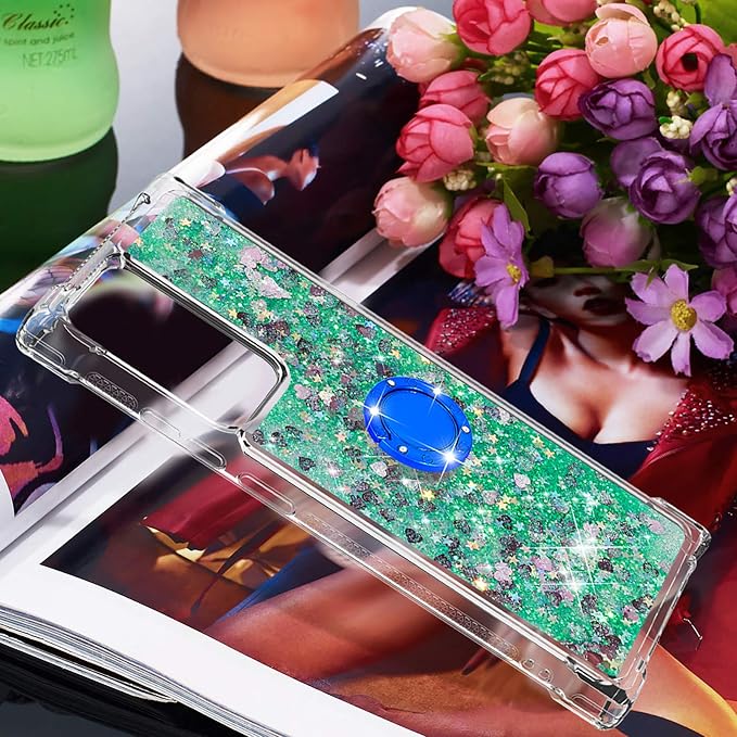 Bling Liquid Case for Galaxy Note 20 Ultra, Glitter Silicone Protection Case Bumper Liquid Phone Cover TPU Case Sparkle Sleeves with Ring Stand Resistant Compatible with Samsung Galaxy Note 20 Ultra