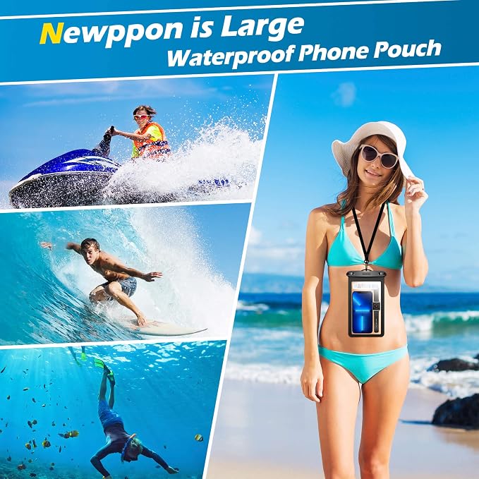 10.5" XL Large Waterproof Phone Pouch : 2 Pack Underwater Clear Cellphone Holder - Universal Water-Resistant Dry Bag Case with Neck Lanyard for iPhone Samsung Galaxy for Beach Swimming Pool