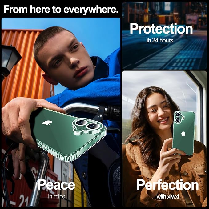 xiwxi for iPhone 16 Plus Case,with Screen Protector+Camera Lens Protector,Non-Yellowing,Military-Grade Drop Protection,Perfect Handfeel,Shockproof Bumper,Clear Slim Phone Case-6.7 inch