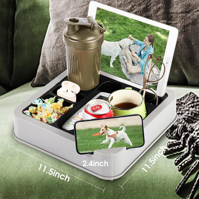 Couch Cup Holder Couch Caddy Couch Tray Cup Holder for Couch,Couch Caddy with Cup Holder for Remote Phone Tablet Beverage Snack (Black).