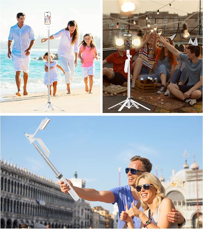 Selfie Stick Phone Tripod - 71 inch Tall Cell Phone Holder with Detachable Wireless Remote and 2 LED Lights for Recording, Video and Picture, Phone Stand for iPhone, Android, Camera & Gopro