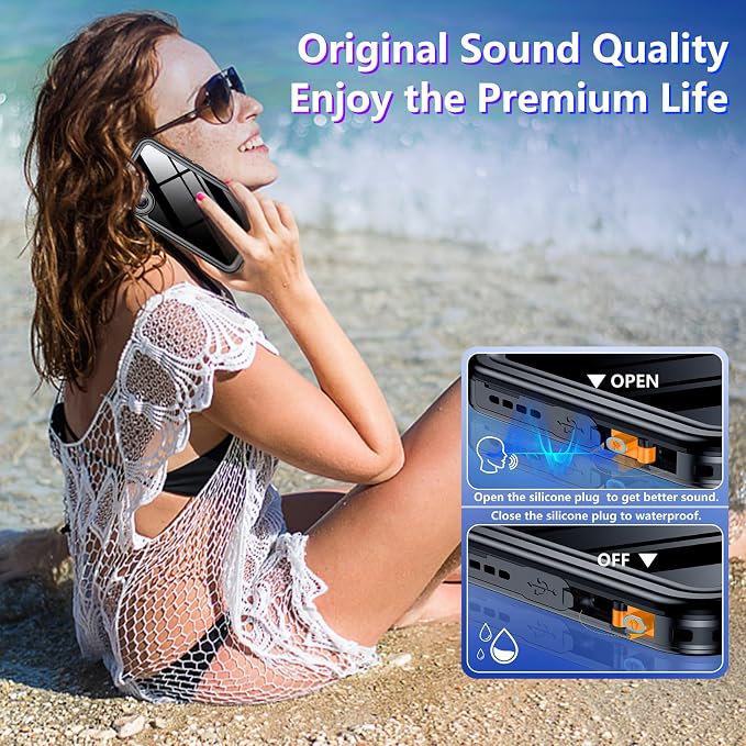 Temdan Compatible with iPhone 16 Case Waterproof, Built-in Screen & Camera Protector IP68 Underwater Full Body 16FT Military Dropproof Shockproof Phone Case 6.1"-Black/Clear