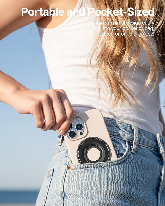 Magnetic Phone Grip for MagSafe Ring Holder, 360° Rotation Magnetic Phone Ring Grip Stand Finger Kickstand, Compatible with MagSafe Accessories for iPhone 17 Pro/Max 16/15 Air