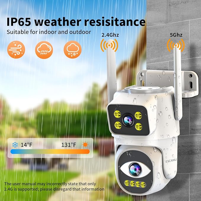 Dual Lens Security Camera Outdoor,WiFi Camera for Home Security,Home Survaillance Outdoor,PTZ,2-Way Audio, Auto Tracking,Night Vision,24/7 Continous Record,IP65 Weather Proof