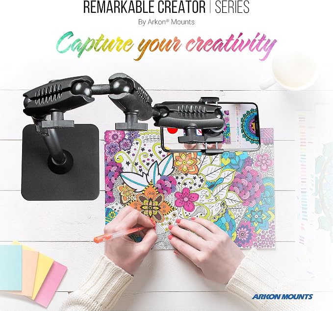 ARKON Mounts Remarkable Creator Pro+Plus, Phone Holder and Tablet Mount for Content Creation, Includes LED Phone Clip On Ring Light, Pink Extension Pole, for Content Creators, Live Streamers & More