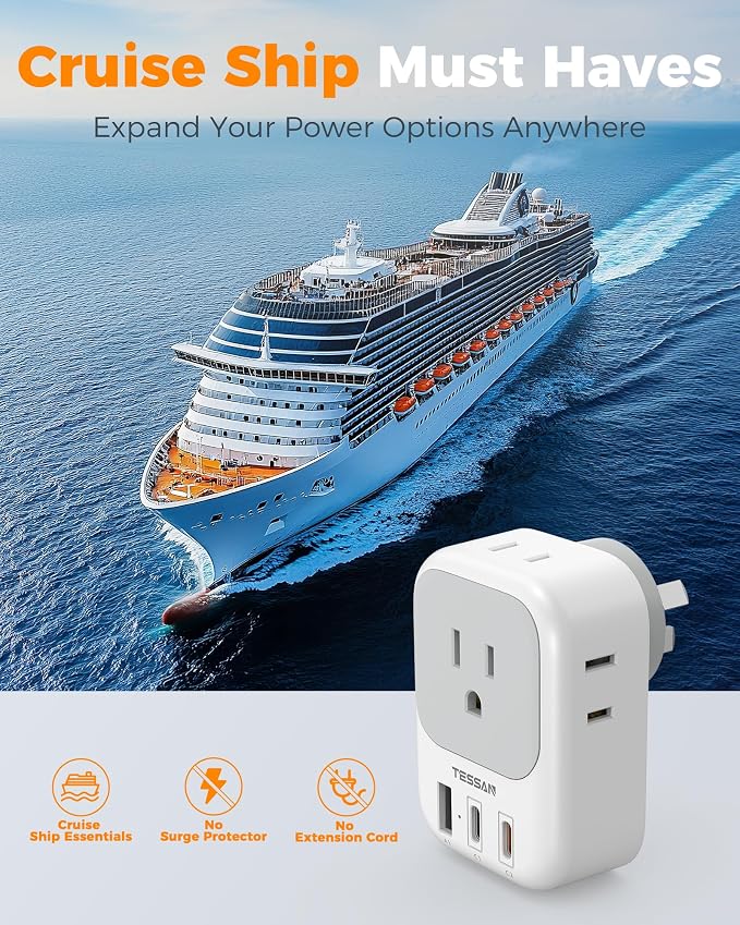 Australia Plug Adapter 2 Pack, TESSAN PD 20W New Zealand Power Adapter with 4 Outlets 3 USB Ports (2 USB-C), Type I Travel Adaptor for US to Australian Argentina China Fiji Samoa Tonga Kiribati
