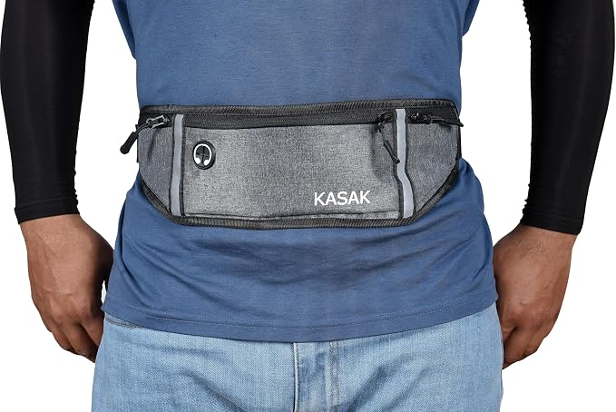 KASAK Slim Running Belt, Ultra Light Bounce-Free Waist Pack with Reflective Strip, Sweatproof Fanny Pack for Phone, Money & Keys – Running, Hiking, Cycling, Travel