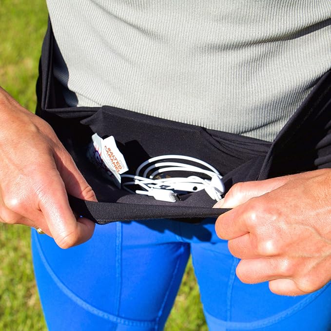 Sporteer VersaMax Anti-Theft Running Belt - Secure Double-Flap Waist Pack - Fits All Mobile Phones - Pickpocket-Proof Travel Money Belt & Medical Device Holder - Premium Nylon Spandex (Black, XS)
