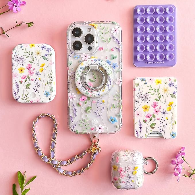 VELVET CAVIAR Compatible with MagSafe Phone Grip 2.0 | Cute Magnetic Ring Holder | Finger Loop Kickstand | Pop On Accessory for iPhone 17, 16, 15, 14, 13, 12 | Enchanted Floral