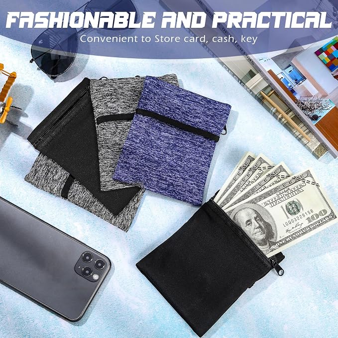 Honoson 5 Pcs Wrist Wallet for Women Men, Wristband with Zipper Wrist Pouch Purse for Run Spandex Wristbands Sweatband Wallet for Run Walk Hike Jog Travel Events Keys Cash Napkin