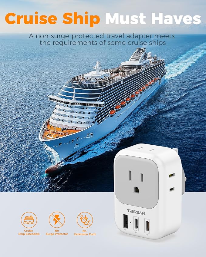 TESSAN UK Adapters for Travel 3 Pack, Type G Plug Adapter | PD 20W, 4 AC Outlets, 3 USB Ports (2 USB C), US to UK Ireland England London Dubai Scotland Hong Kong UAE, For Travel