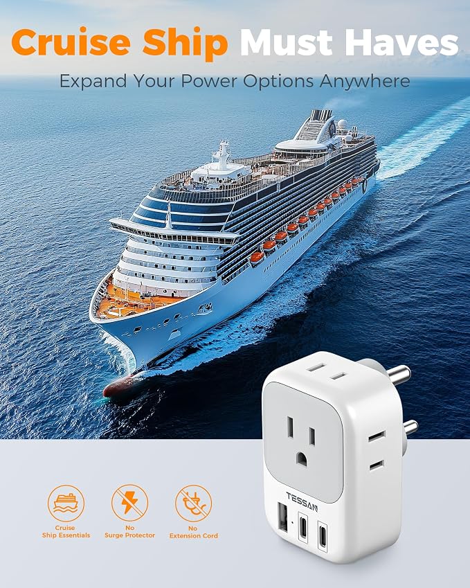 TESSAN Type D Travel Adapter 2 Pack US to India Plug Adapter | 4 Outlets 3 USB (2 USB-C), For India Nepal Maldives Pakistan Bangladesh Sri Lanka Bhutan Yemen
