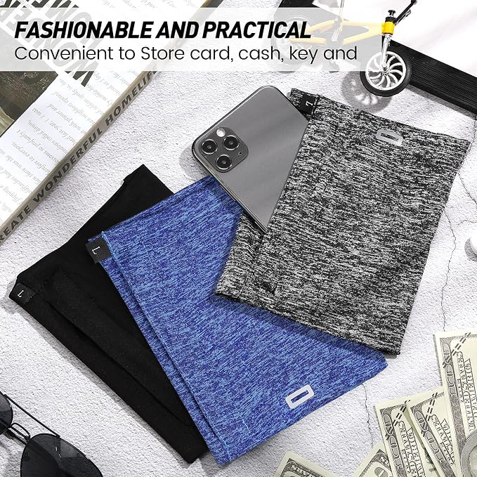 3 Pieces Running Phone Armband for Men Women, Univesal Arm Bands for Phones Below 7 Inches, Cell Phone Sleeve Holder Arm Bands for Walking Hiking Jogging Travel (Black, Gray, White-Blue, L)