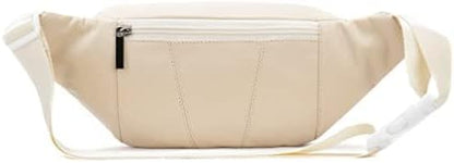 Leather Fanny Pack Waist Bag for Men Women Outdoor Travel Hiking Camping Walking Running Hip Bum Belt Slim Cell Phone Purse Wallet Pouch (#03Beige)