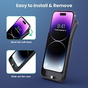 Feob Battery Case for iPhone 14 Pro(6.1inch),Powerful 7200mAh Ultra-Slim Battery Charging Case,Rechargeable Protective Extended Charger Cover for iPhone 14 Pro-Black