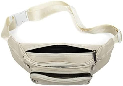 Leather Fanny Pack Waist Bag for Men Women Outdoor Travel Hiking Camping Walking Running Hip Bum Belt Slim Cell Phone Purse Wallet Pouch (Beige)