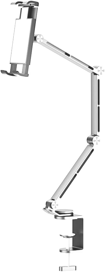 Heavy Duty Phone/Tablet Metal Holder for Bed Adjustable Foldable Stand for Desk Aluminum Universal Lazy Bracket 360° Rotation Flexible Long Arm for 4-13 Inch Devices (Silver, CT9)