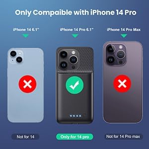 Feob Battery Case for iPhone 14 Pro(6.1inch),Powerful 7200mAh Ultra-Slim Battery Charging Case,Rechargeable Protective Extended Charger Cover for iPhone 14 Pro-Black